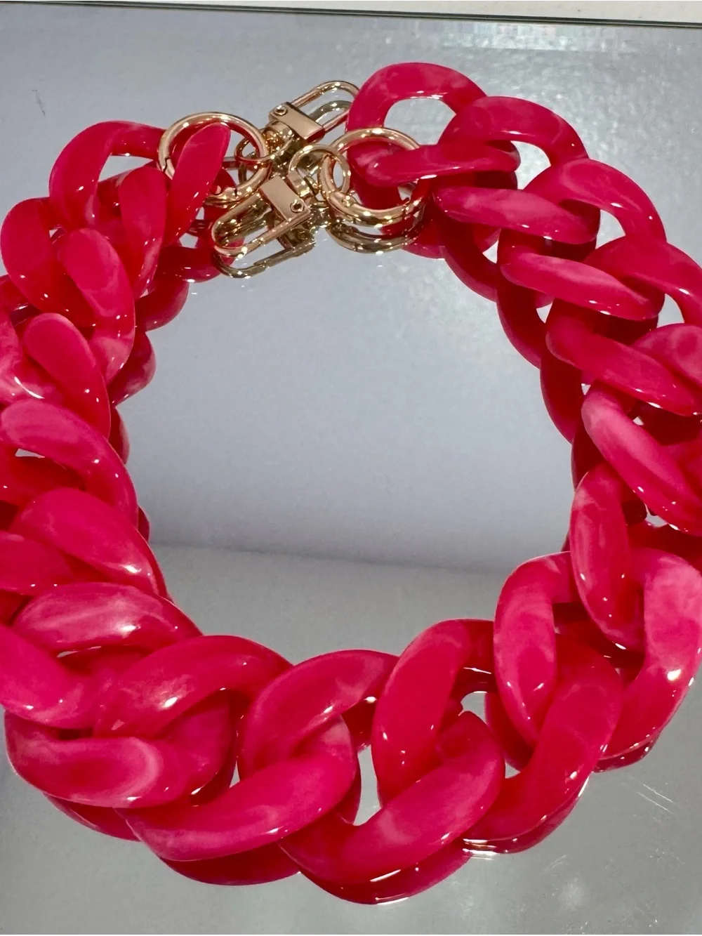 New Acrylic Hot Pink Chunky Bag Chain 18 inches  with Gold Hardware